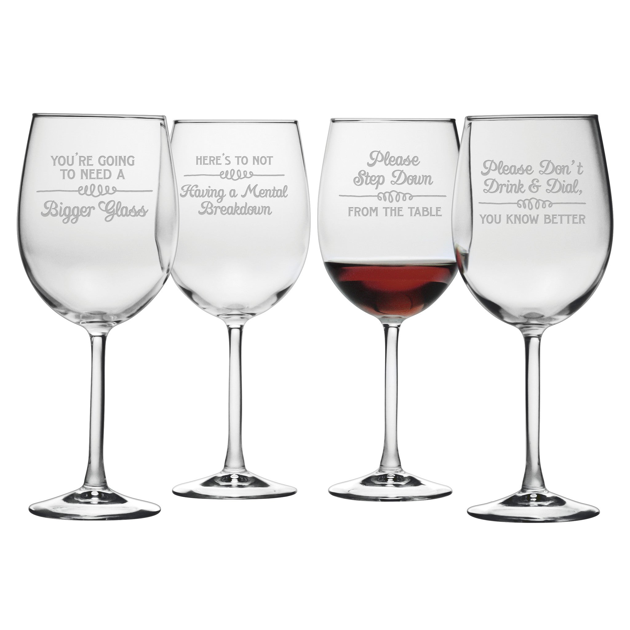 Wine Wisdom- Etched Stemmed Wine Glass Set