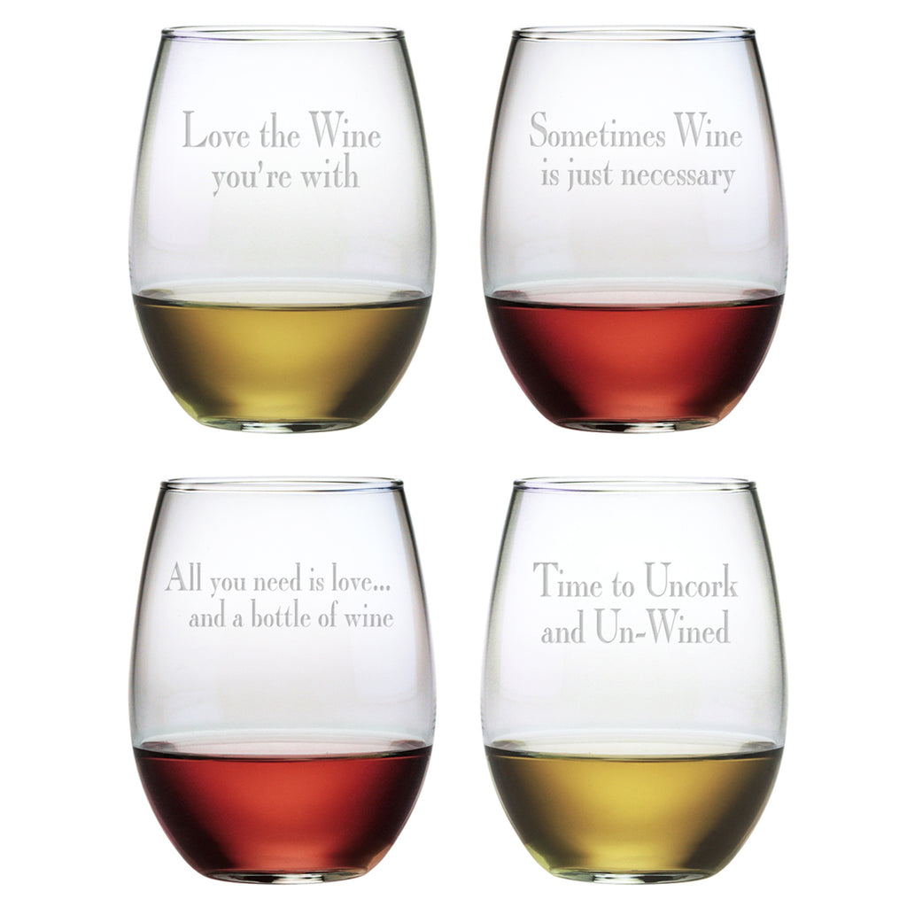 Wine Time- Etched Stemless Wine Glass Set