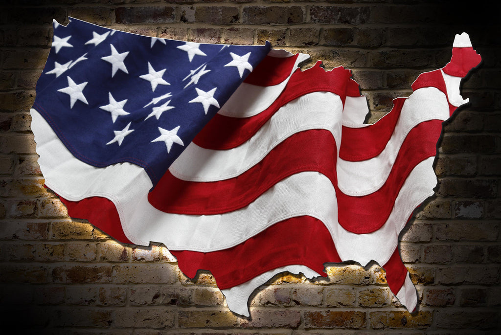 USA Flag Map- Illuminated "glow" effect border: 36" x 23.9"